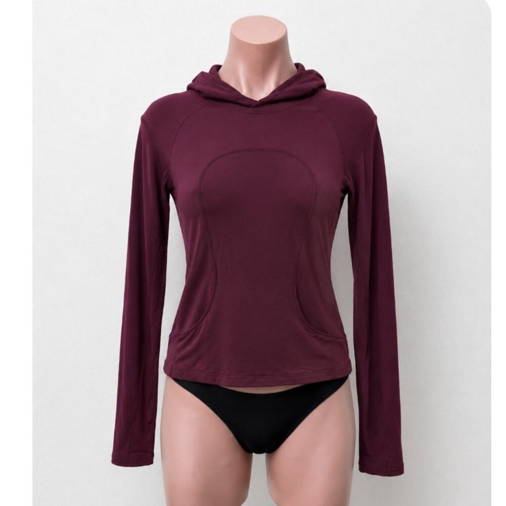 Lululemon Burgundy Long Sleeve Front Pocket Hooded Shirt 4